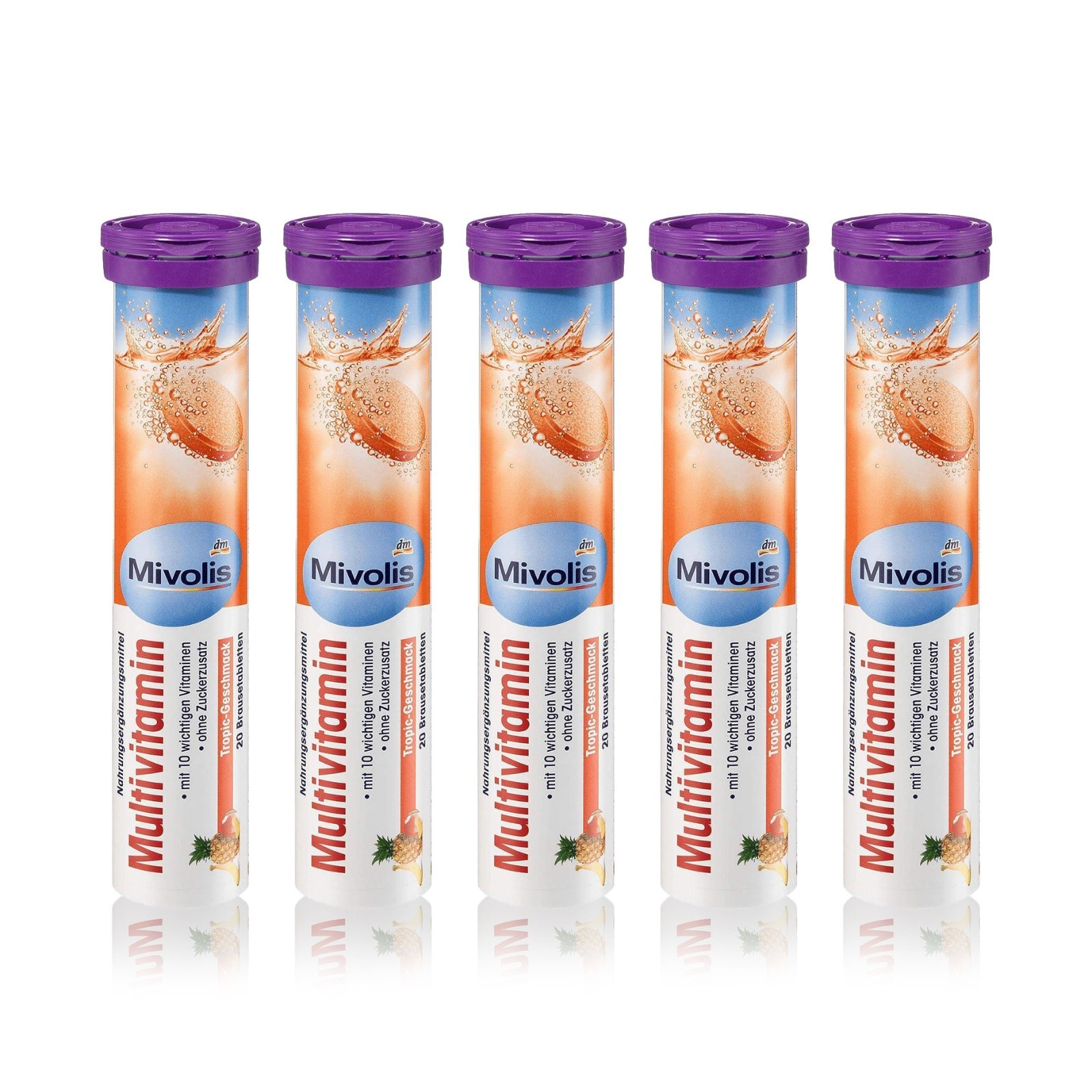 5 Tubes Mivolis Multivitamin Dietary Supplements 20 Effervescent Tablets