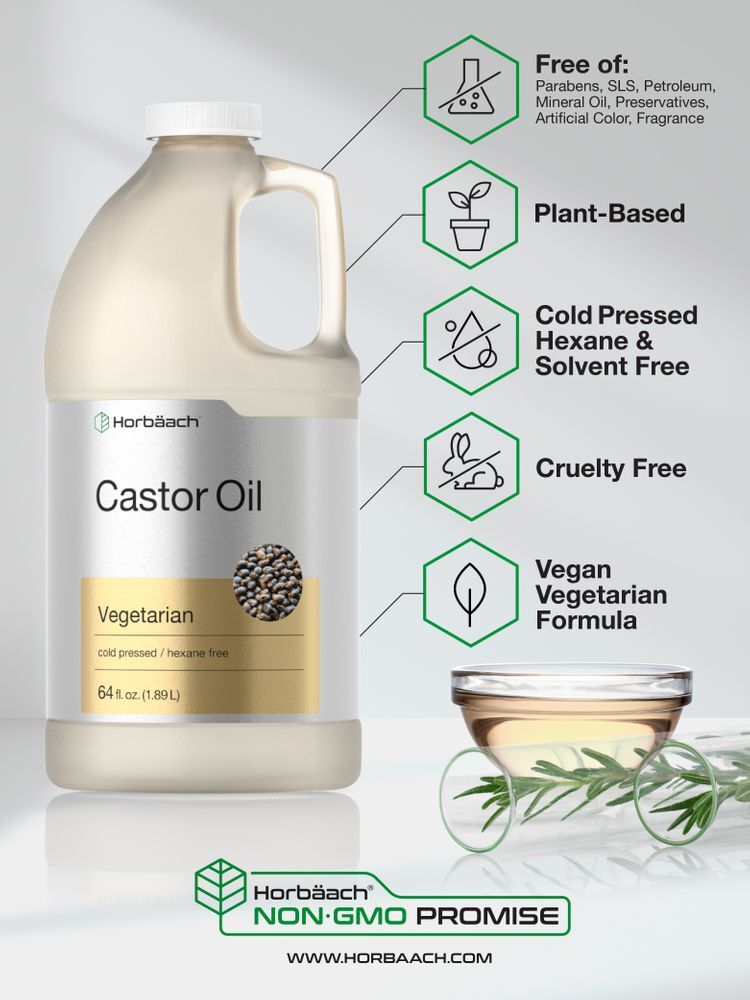 Castor Oil 64 oz Cold Pressed | 100% Pure Hexane Free | Vegetarian | by Horbaach