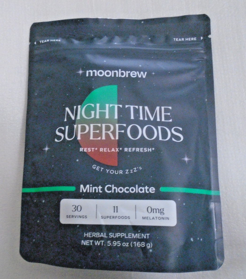 New MoonBrew Night Time Superfoods Sleep Aid Powder Mint Chocolate 5.95oz 3/27