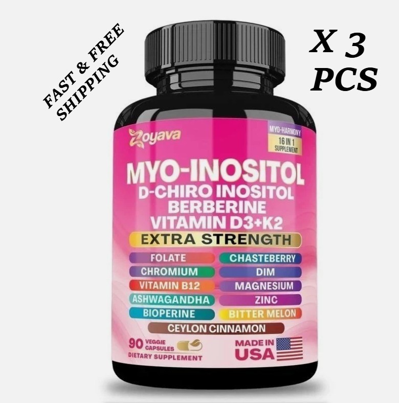 2 BOTTLES—NEW Zoyava Myo-Inositol D-Chiro Inositol Berberine D3+K2 -90Capsules