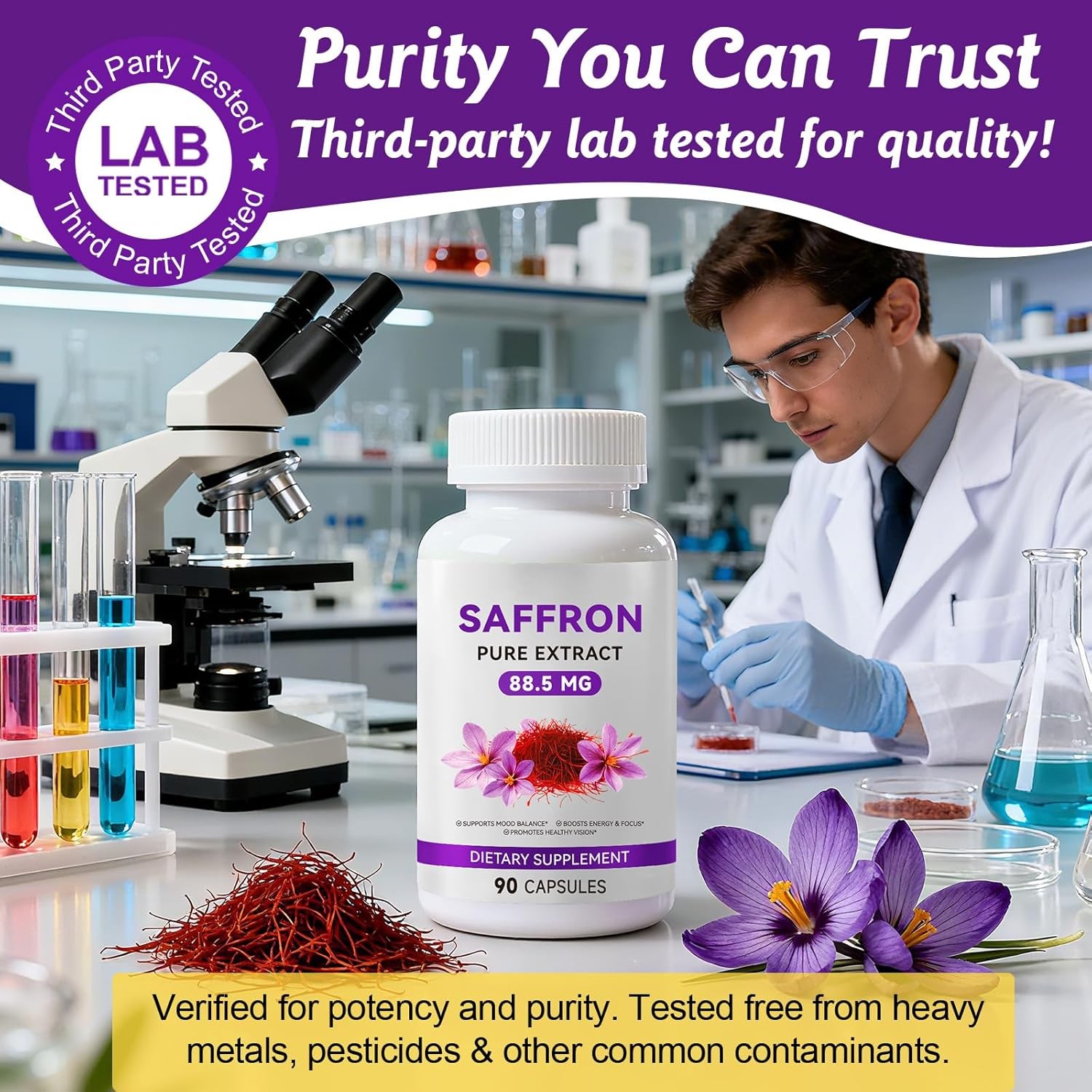 Saffron Supplements, 3 Month Supply, Pure 88.5Mg Saffron Extract for Women & Men