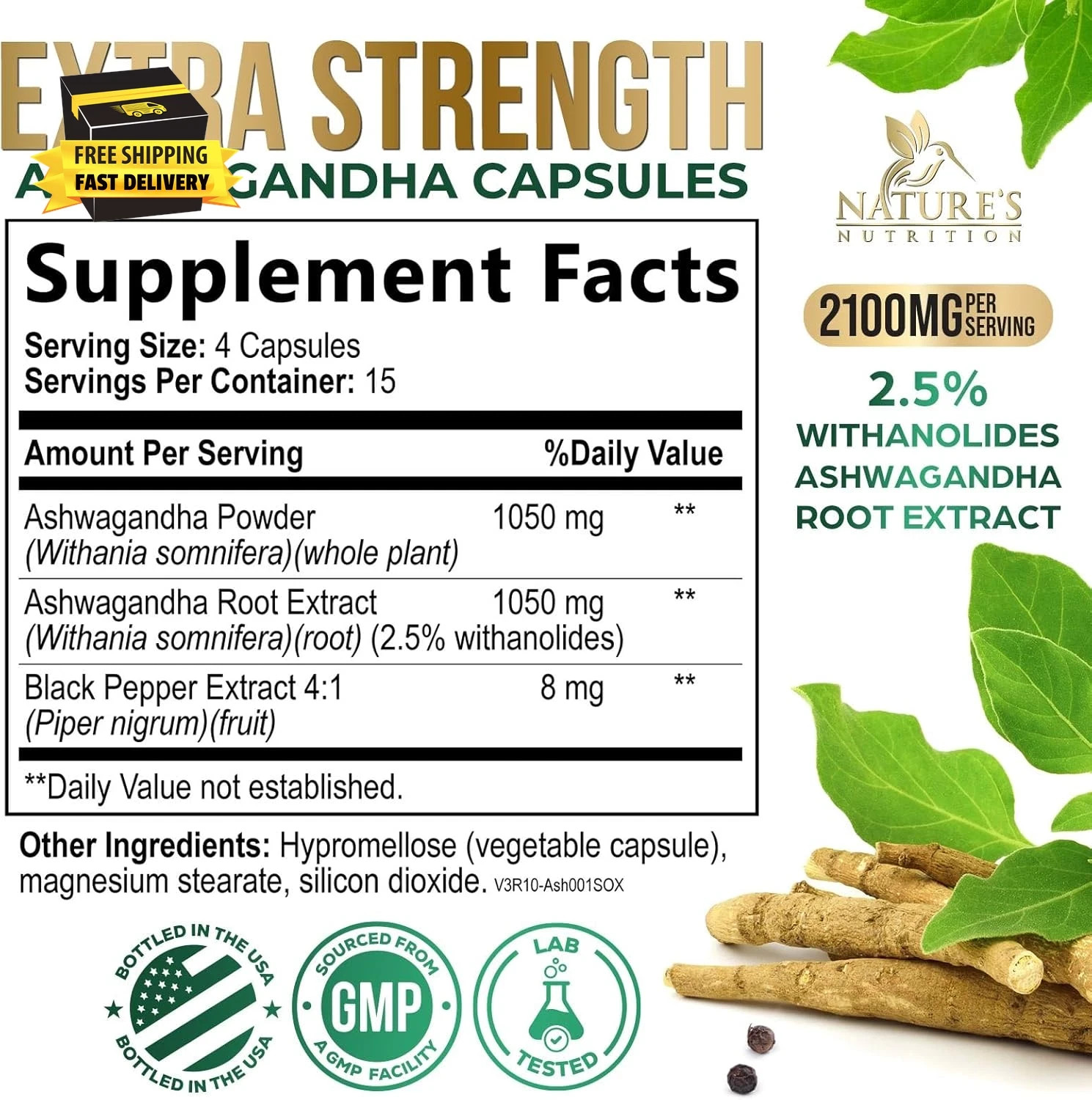 Ashwagandha Supplements – 2100Mg Ashwagandha Capsule for Women & Men, Natural An