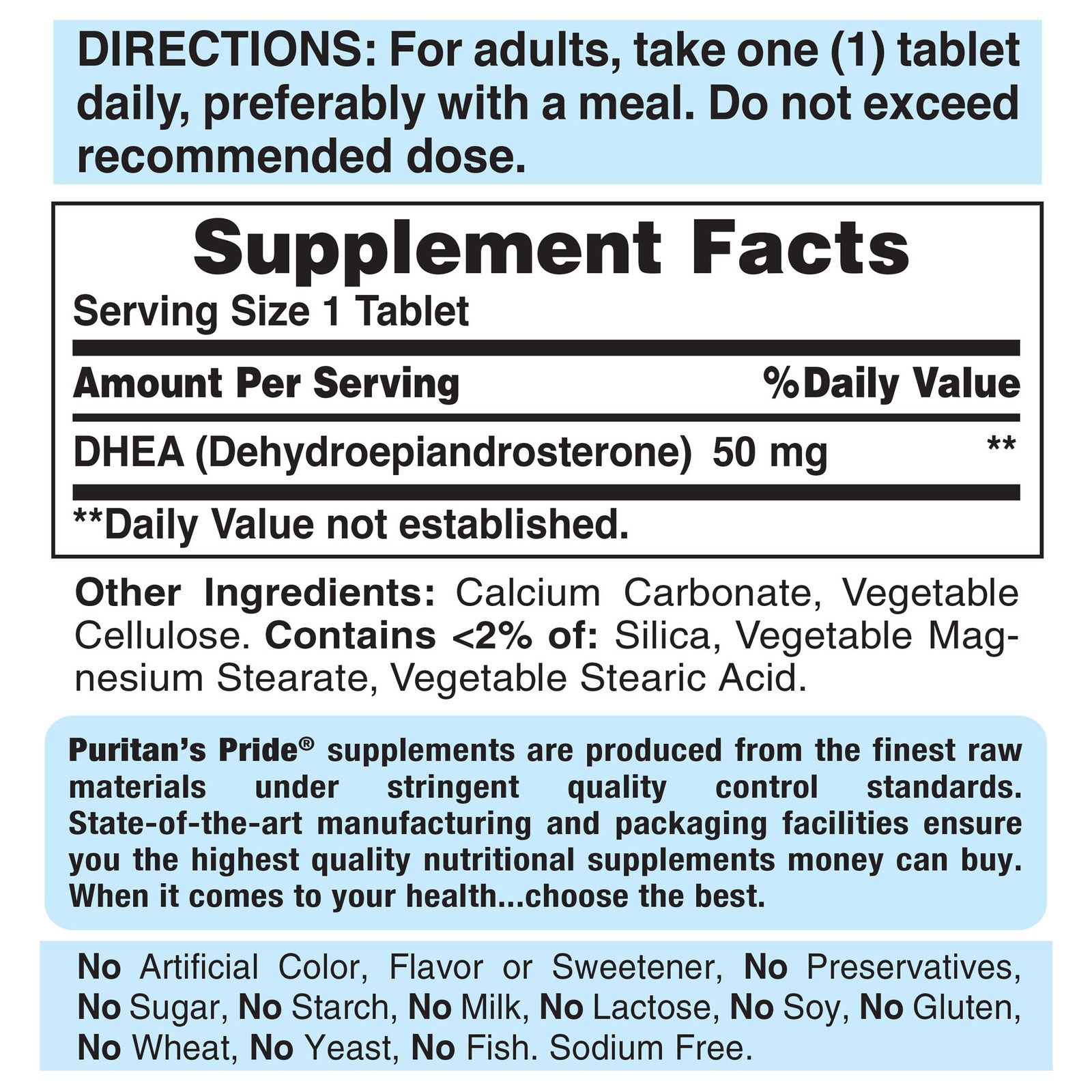 Puritan’s Pride DHEA 50 mg – 100 Tablets