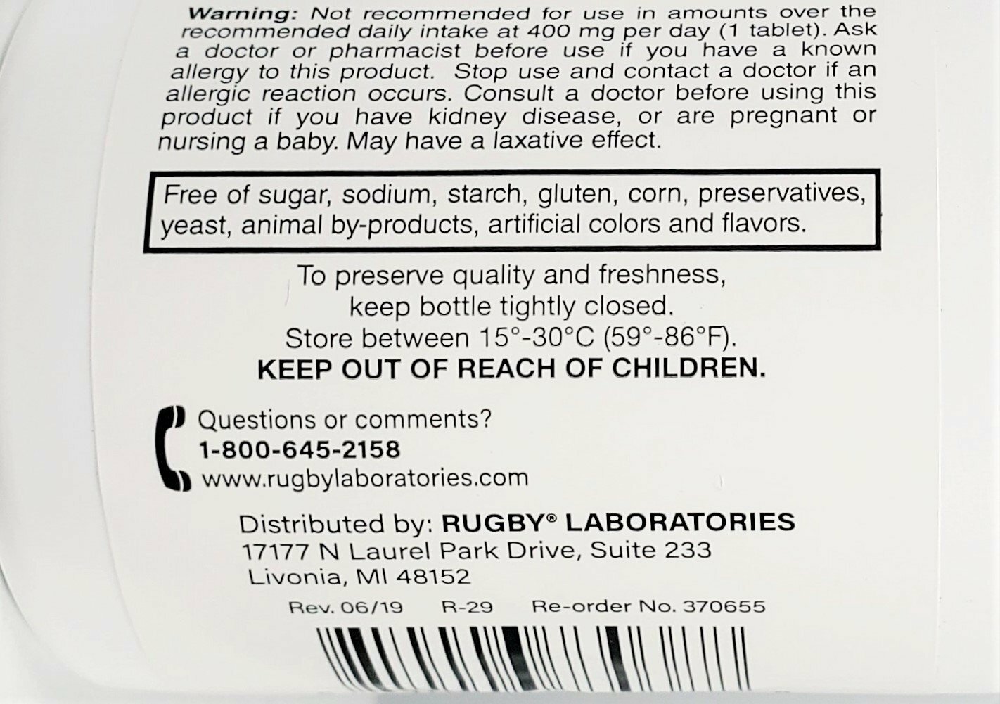 Rugby Magnesium Oxide 400 mg 120 Tablets -3 Pack -Expiration Date 06-2025