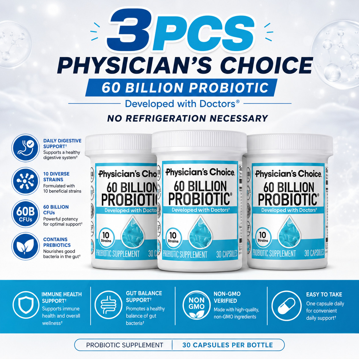 Physician’s CHOICE Probiotics 60 Billion CFU -Digestive Health, Immune Support