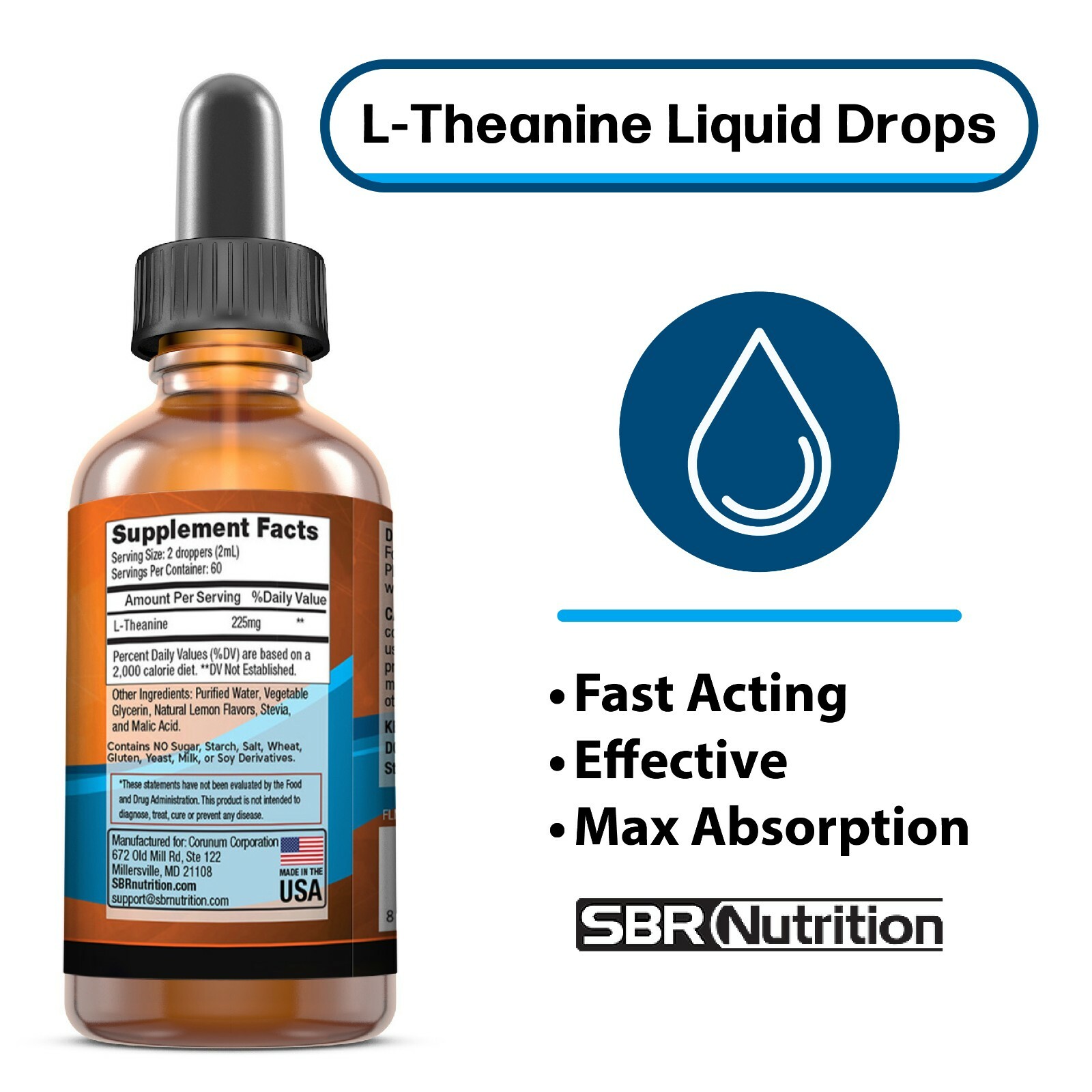 MAX ABSORPTION Liquid L-Theanine 225 mg Per Serving 4 fl oz 60 Servings Vegan
