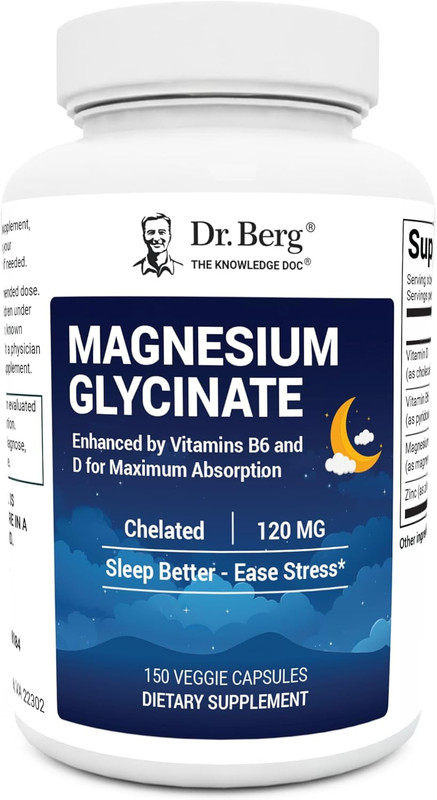 Dr. Berg Magnesium Glycinate Capsules Vitamin D3 B6 Zinc Muscle Sleep Stress
