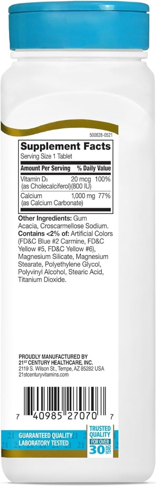 High-Quality Calcium Plus D Tablets, 1000mg, 90 Count – Supports Bone Strength