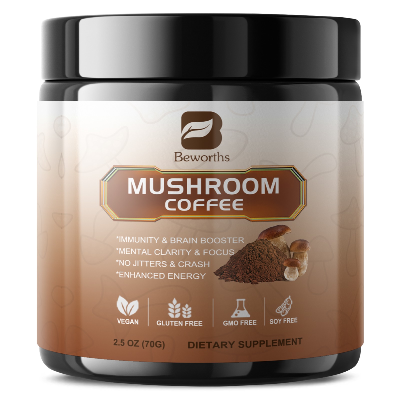 3x Mushroom Coffee Powder Lions Mane Reishi Immunity & Brain Booster 70g