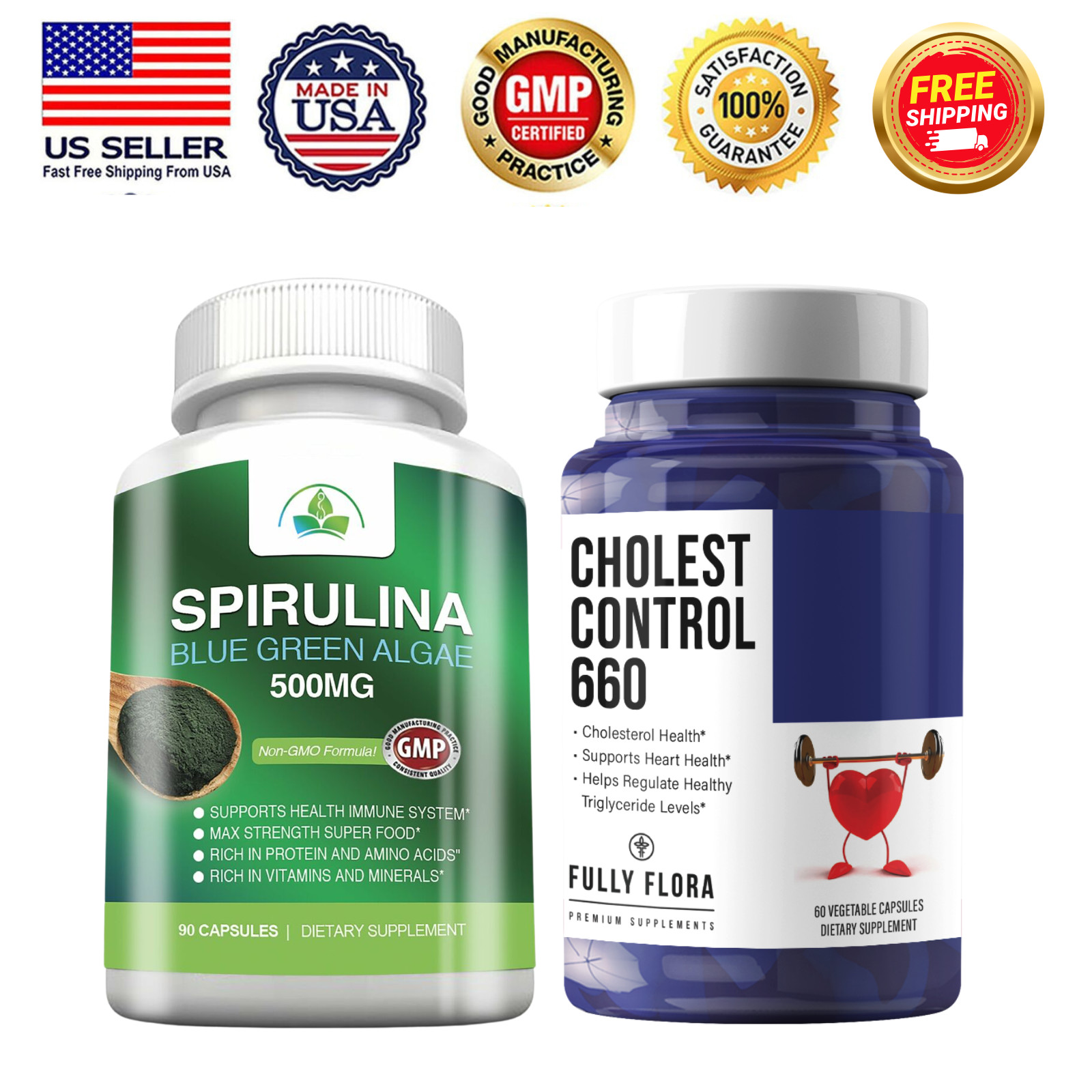 Spirulina 500mg Immune Support & Cholesterol 660 Heart Supplement 60 Capsules