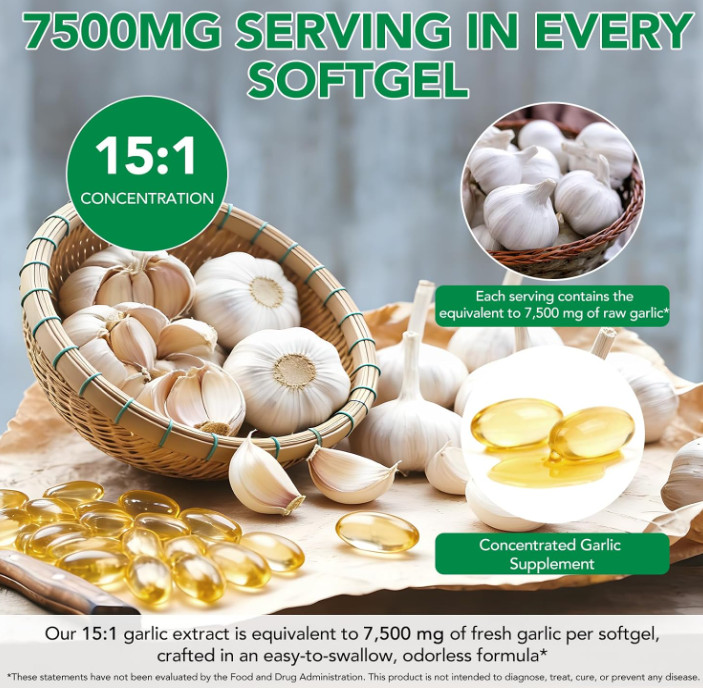 Odorless Garlic 7500Mg per Servings, 300 Softgels | 2 Years Aged Garlic Extra…