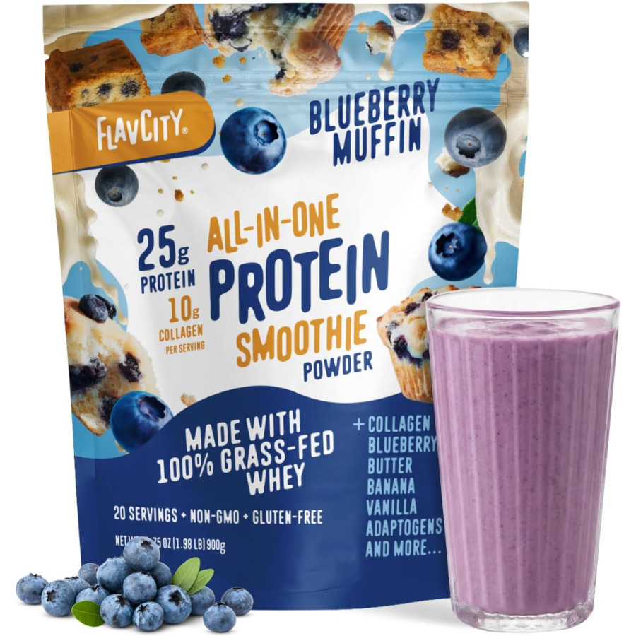 FlavCity Blueberry Muffin Protein Smoothie – On the Go Meal Alternative 20 Srv