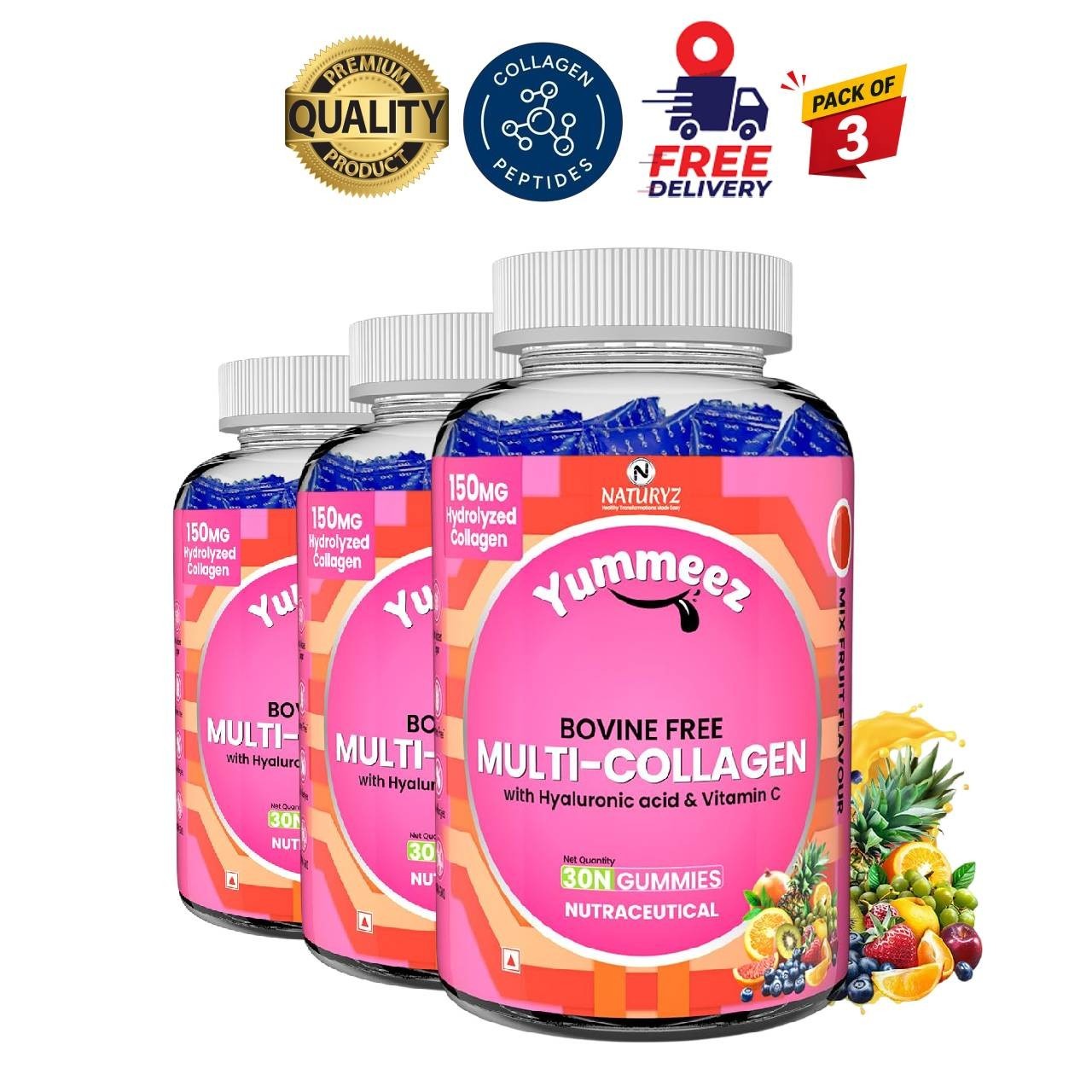 3 Pack N.aturyz Multi Collagen Gummies 30 Count