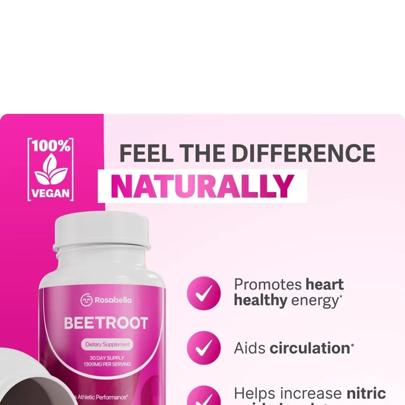 Rosabella Beetroot 1300mg Dietary Supplement 60 Capsules