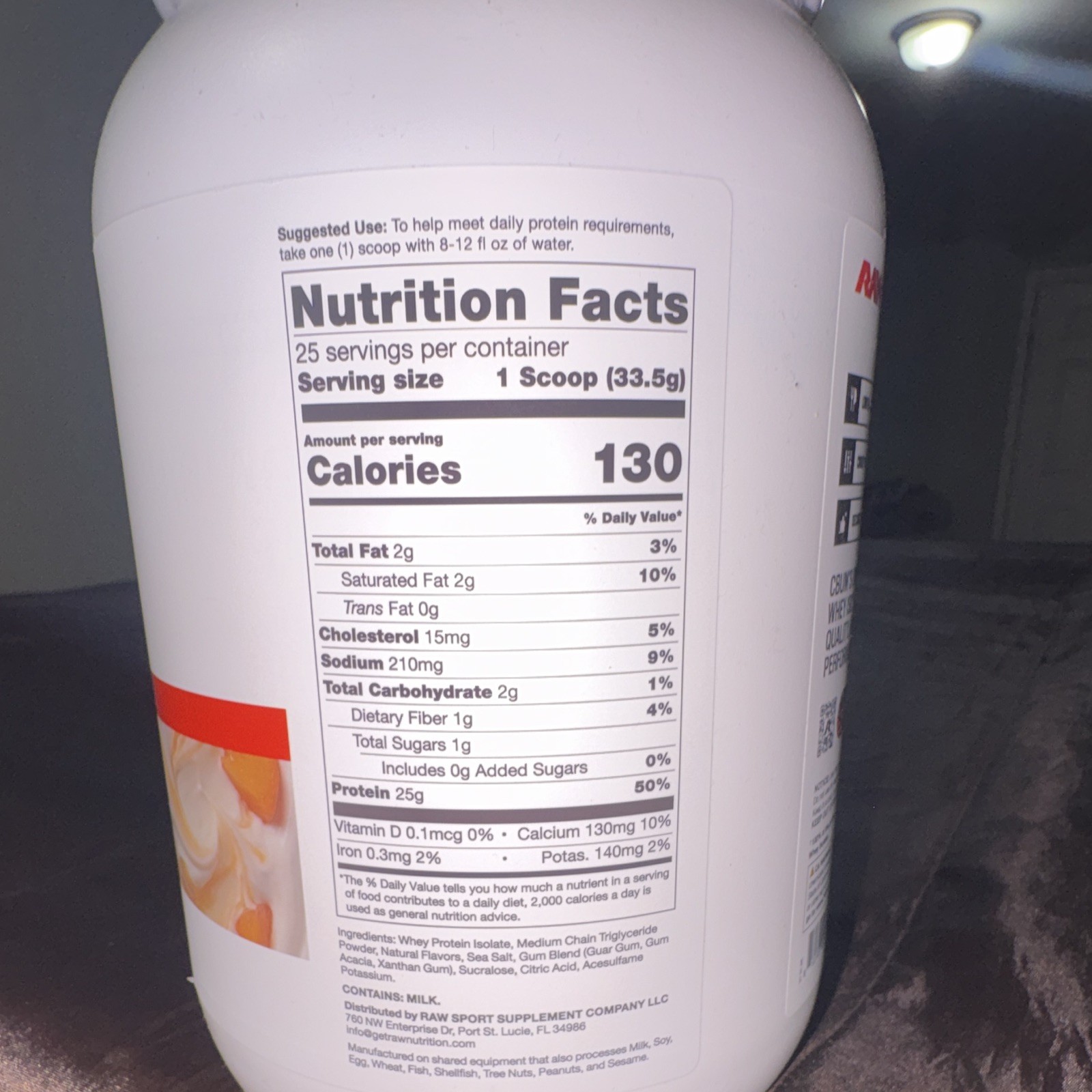 RAW Signature CBUM Whey Protein Isolate Powder Peaches & Cream 29.54 oz