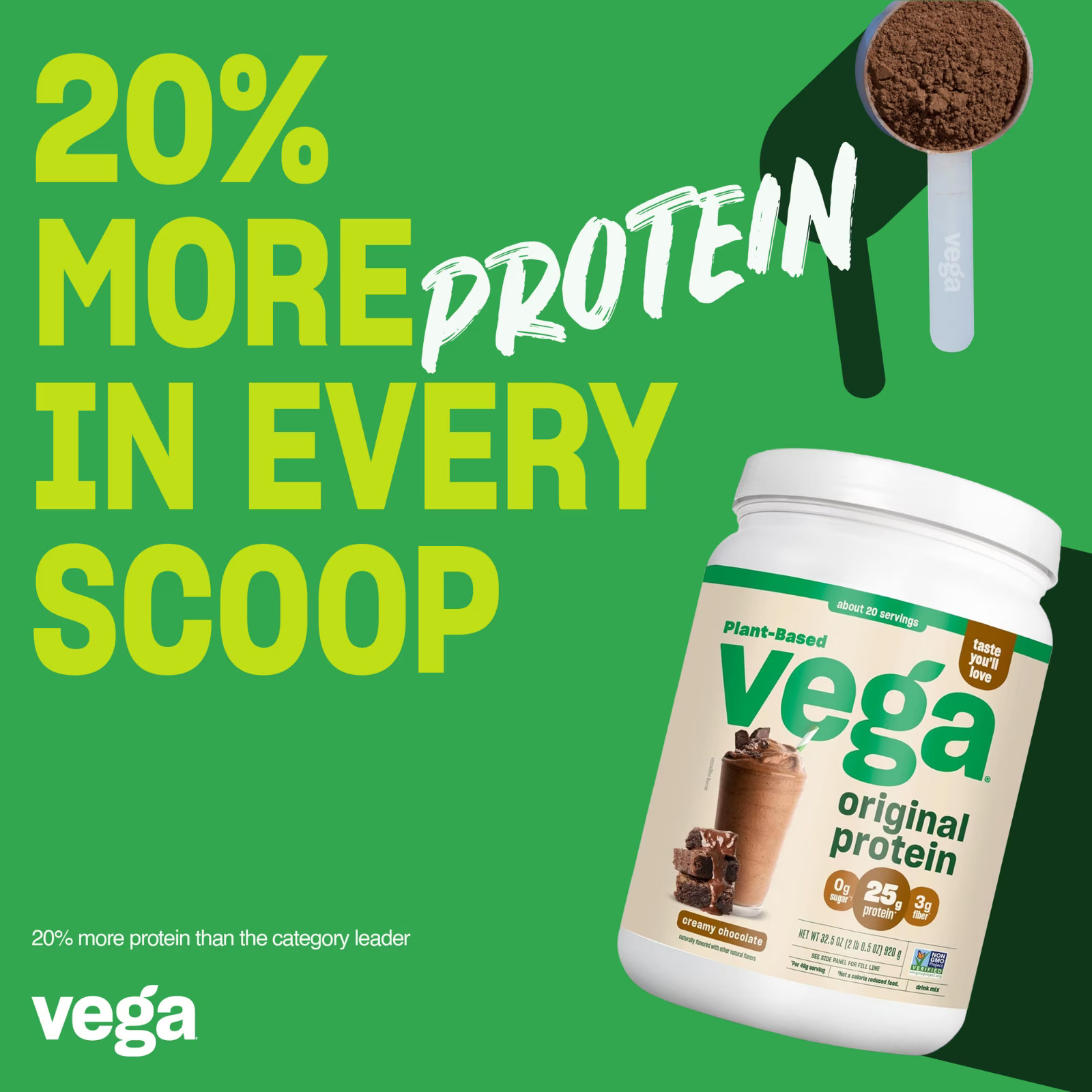 Vega Original Plant-Based Protein Powder Chocolate 25g Protein 20 Servings