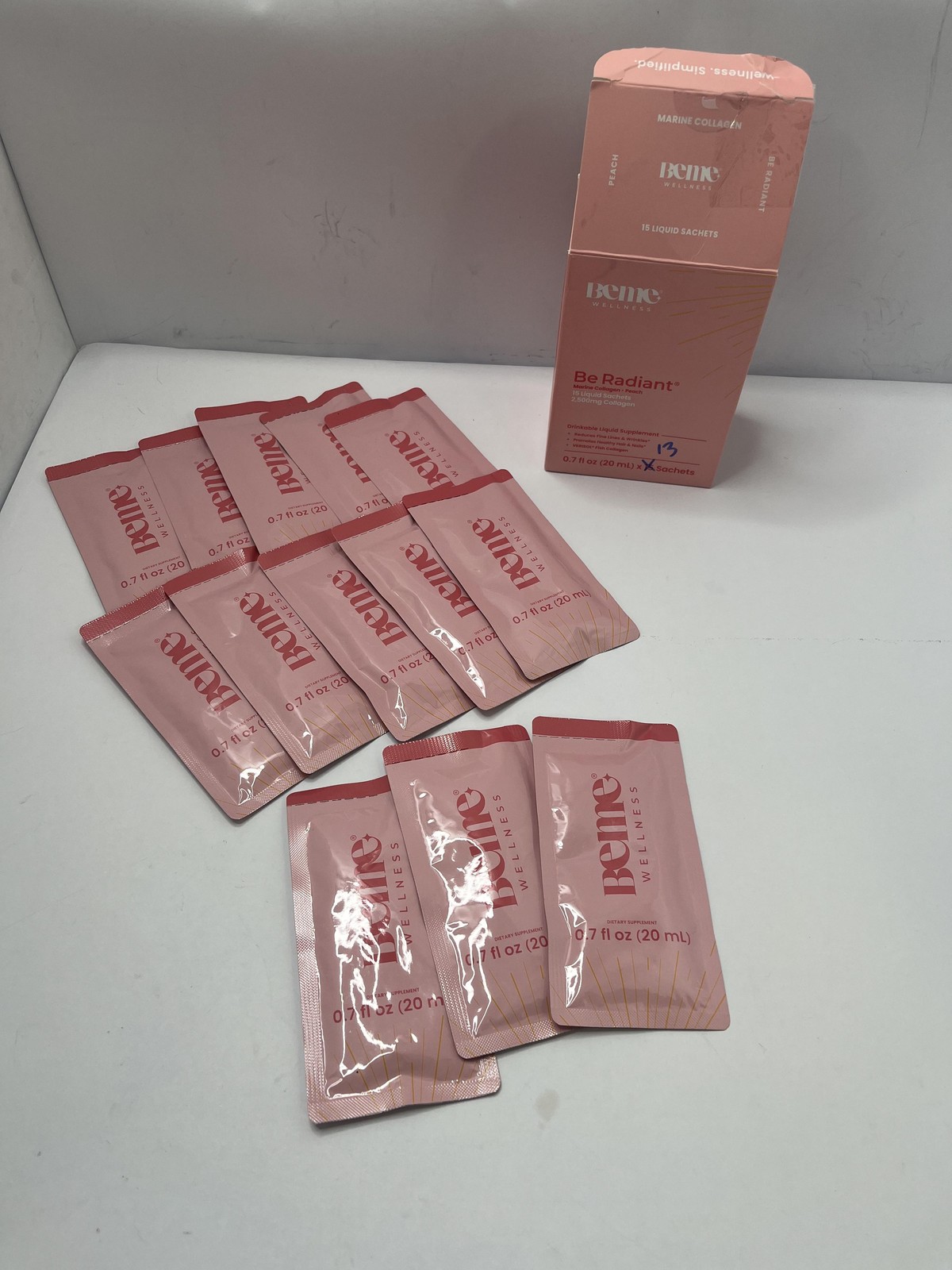 BeMe Wellness Be Radiant Marine Collagen 0.7oz Liquid Lot Of 13 Peach Sachets