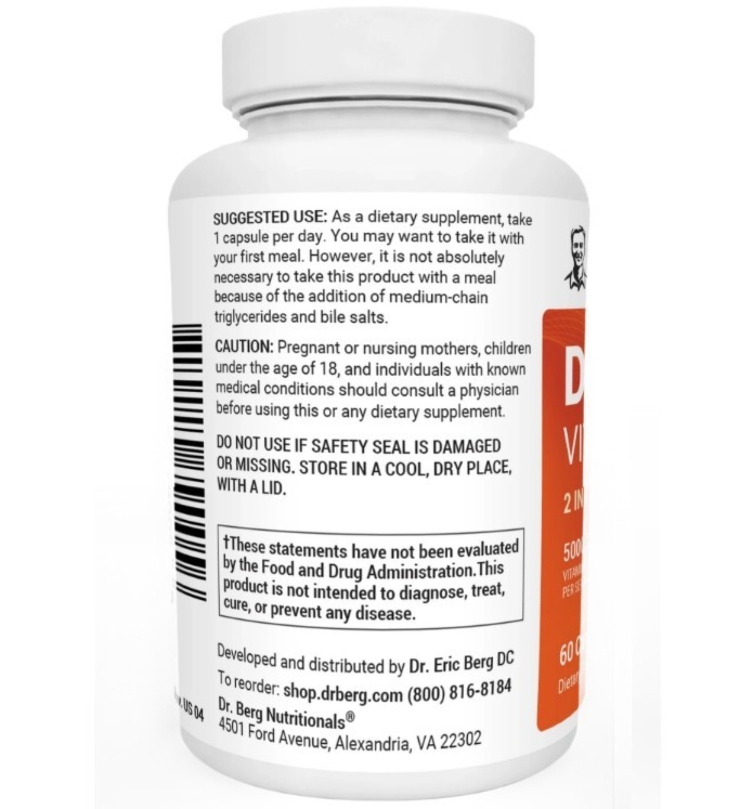 Dr. Berg’s D3 & K2 Vitamin, 5000 IU, 50 mcg per serving, 60 Capsules