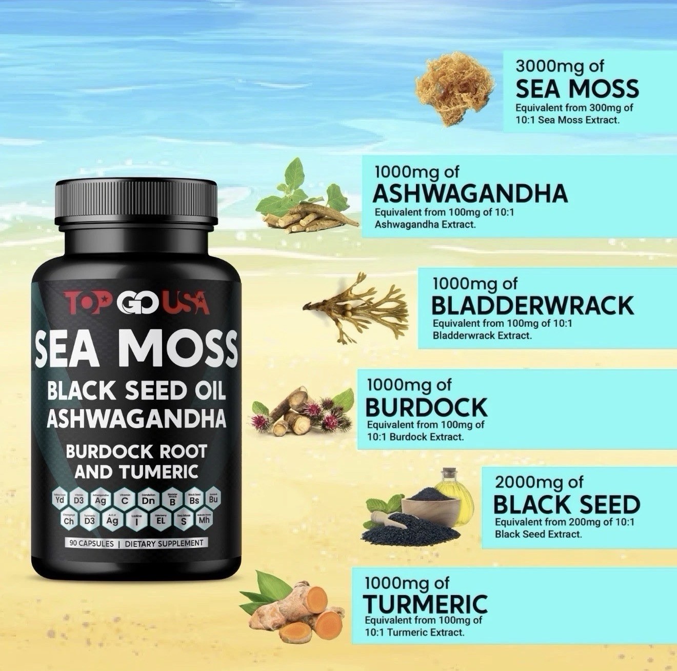 3 Pack Sea Moss Complex Capsules – 270 Caps Black Seed Oil Ashwagandha Turmeric