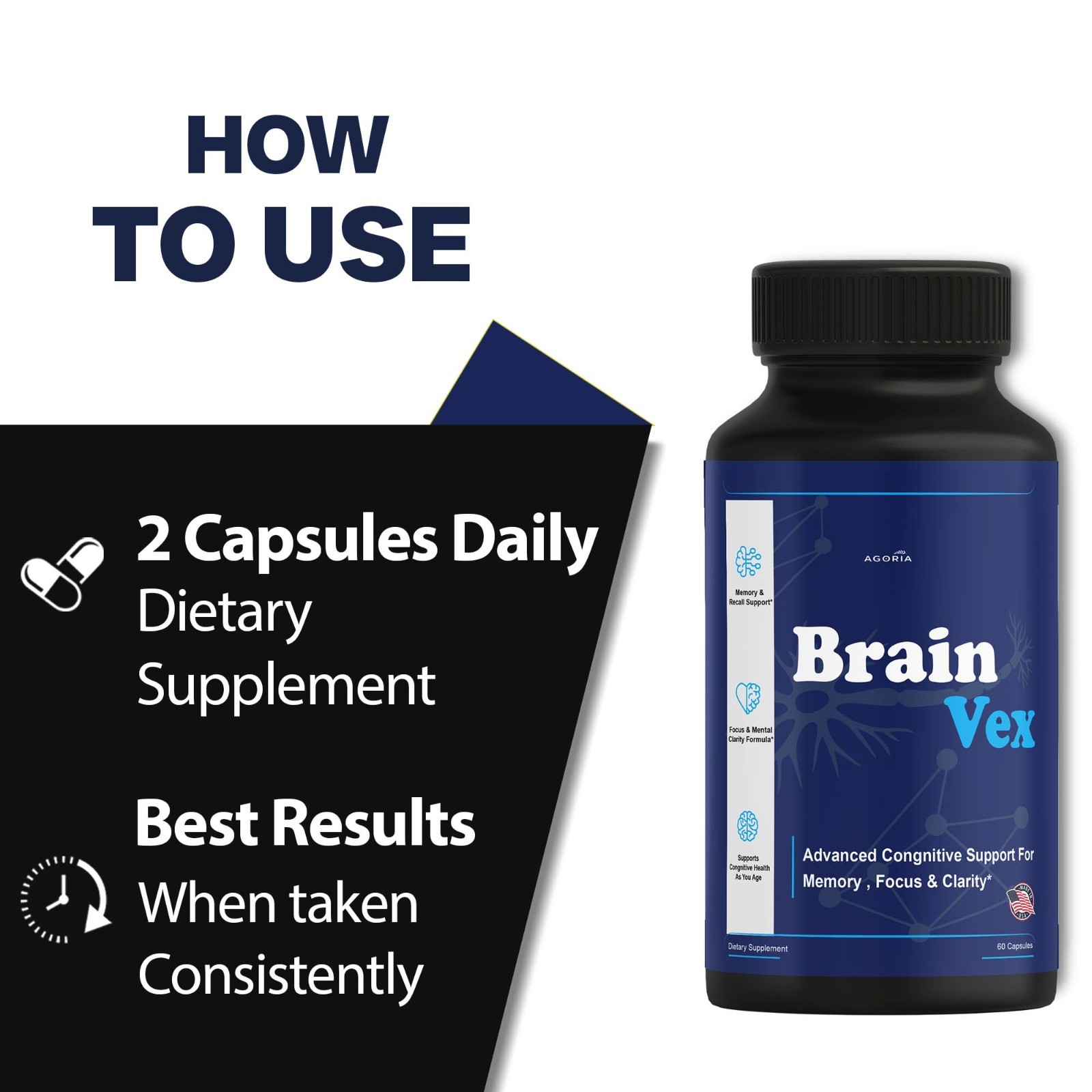 (2 Pack) BrainVex Nootropic All Natural Brain Supplement Brain Vex Capsules