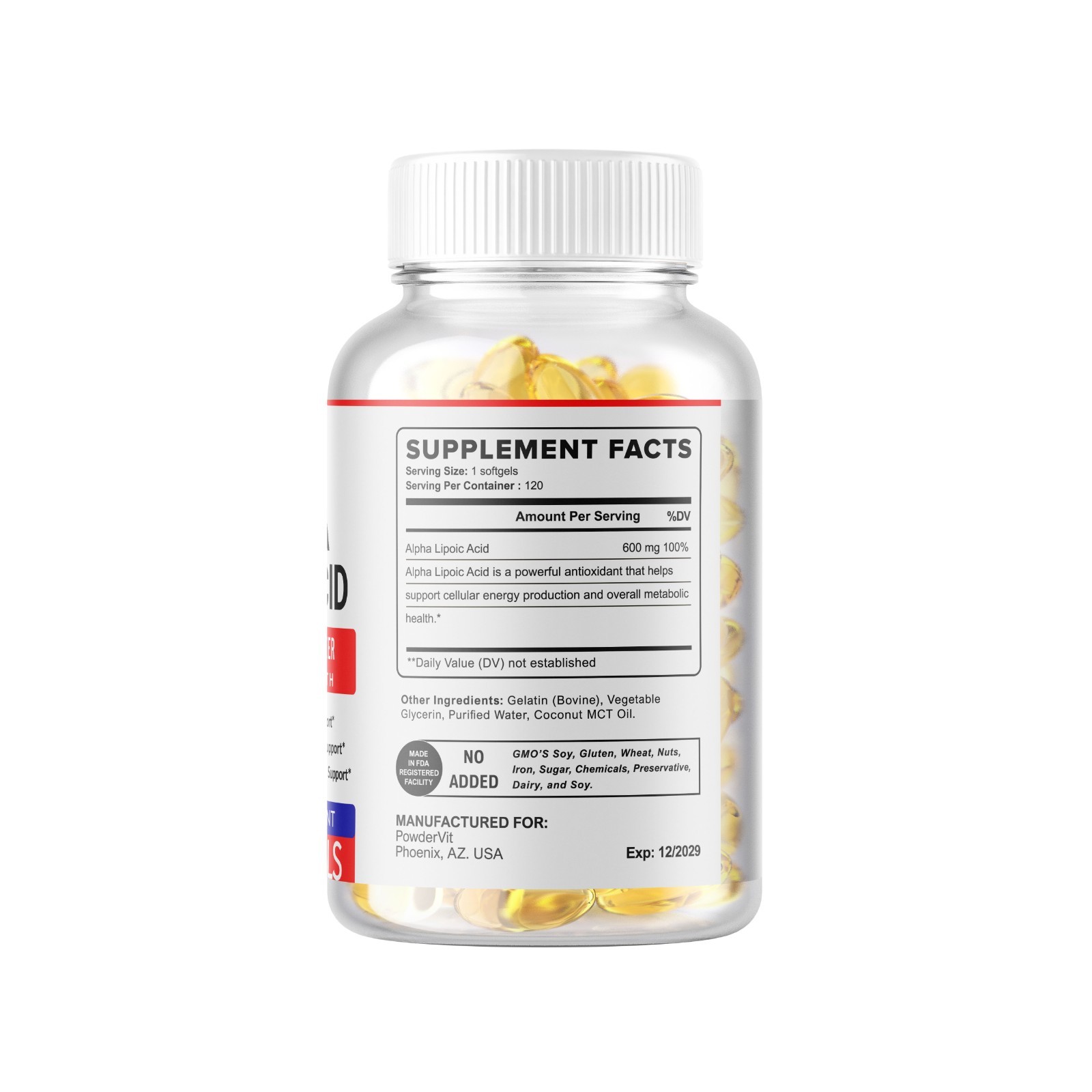 Alpha Lipoic Acid 600mg 360 Softgel with Biotin Optimizer USA Made 2 Bottles