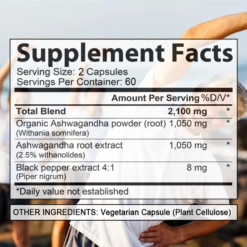 Ashwagandha Root Extract 2,100 Mg – Promotes Stress Reduction and Enhances Mood