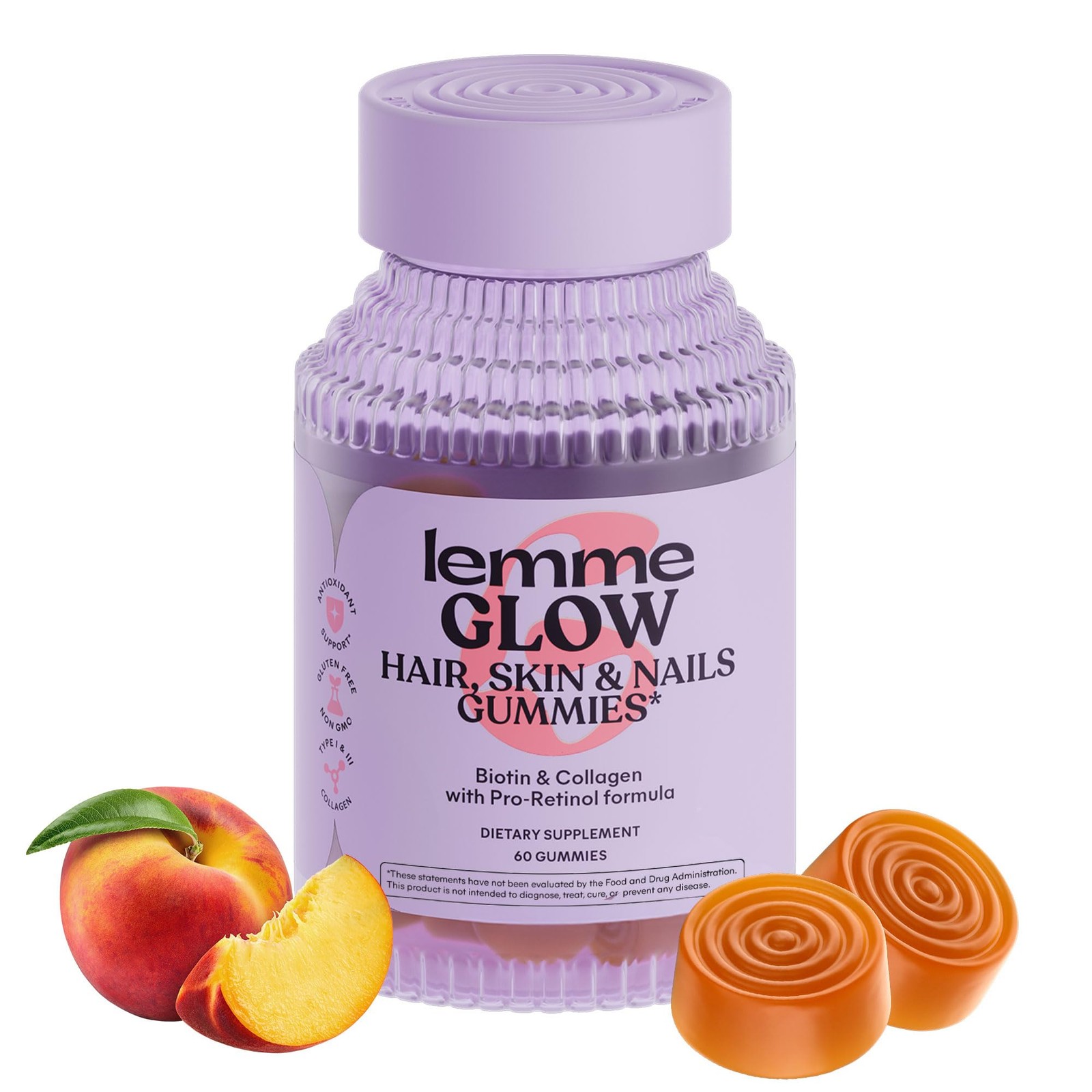 Lemme Glow Collagen Gummies for Thick Hair, Strong Nails Healthy Skin with M…