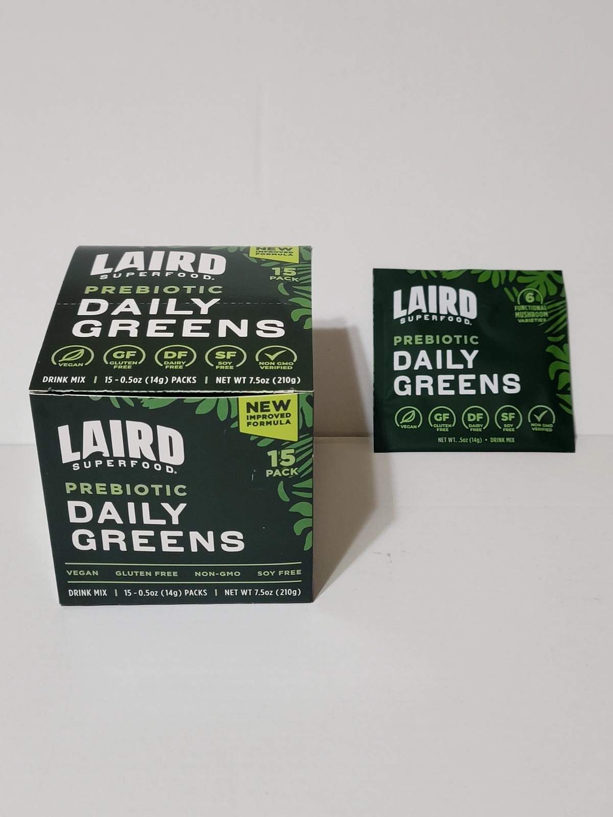 Laird Superfood Prebiotic Daily Greens Drink Mix 15 Pack – 0.5 oz Packets NEW