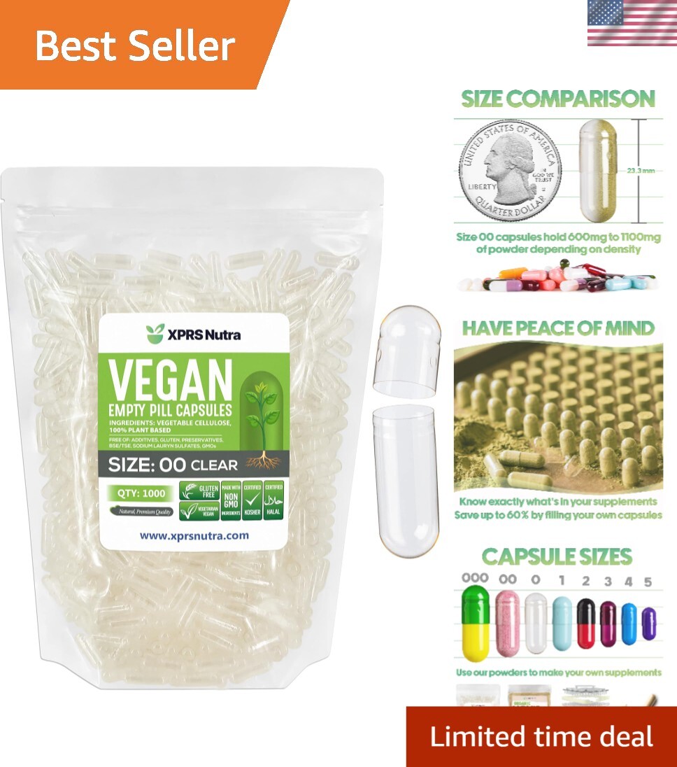 Empty Vegan Capsules Size 00 Snap Shut Design – 1000 Count for DIY Supplements