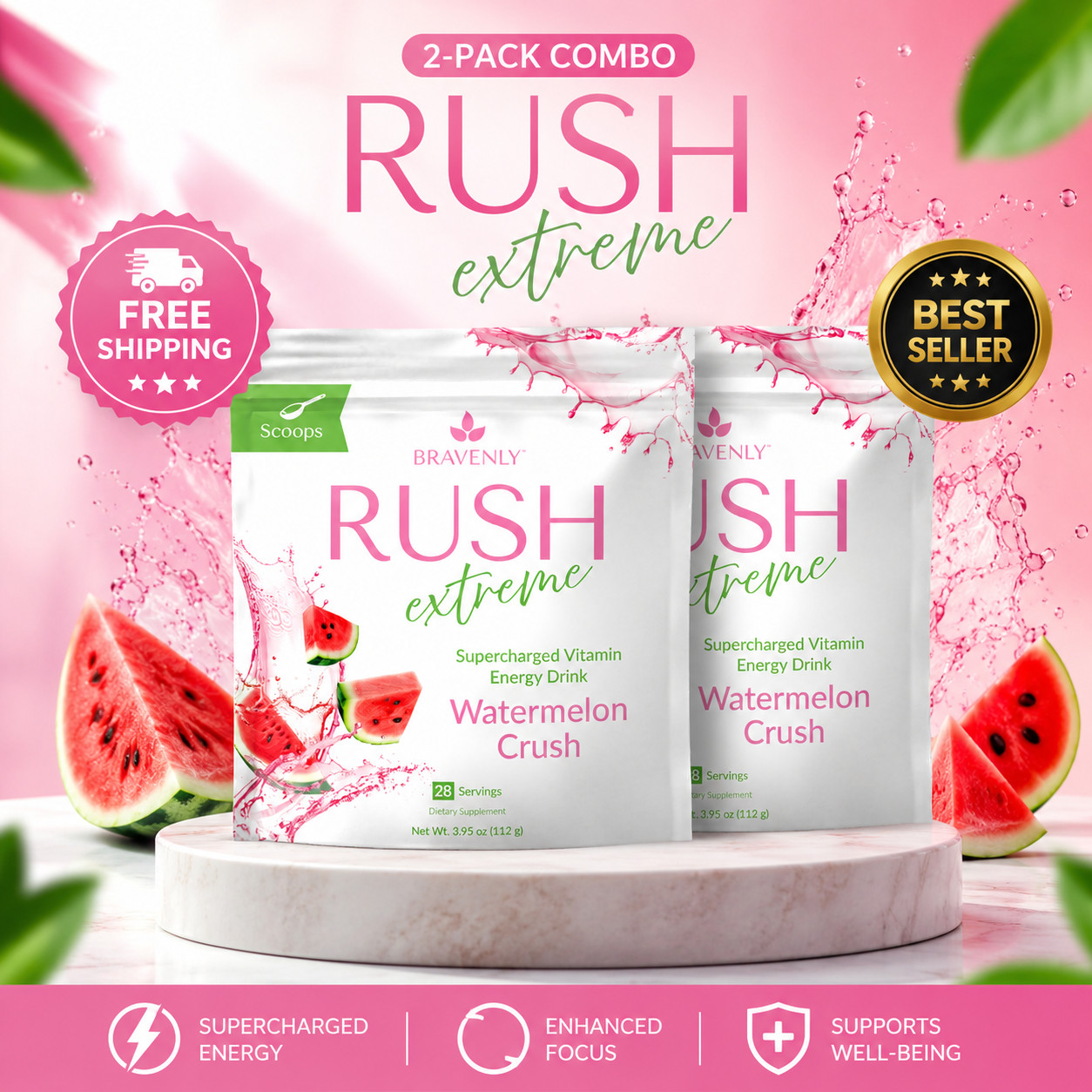 NEW 2X Bravenly global Watermelon Rush Extreme Bulk Powder Exp2028