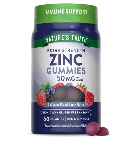 Nature’s Truth Zinc Citrate Gummies 50mg Mixed Berry 60 Ct Vegan Immune Support