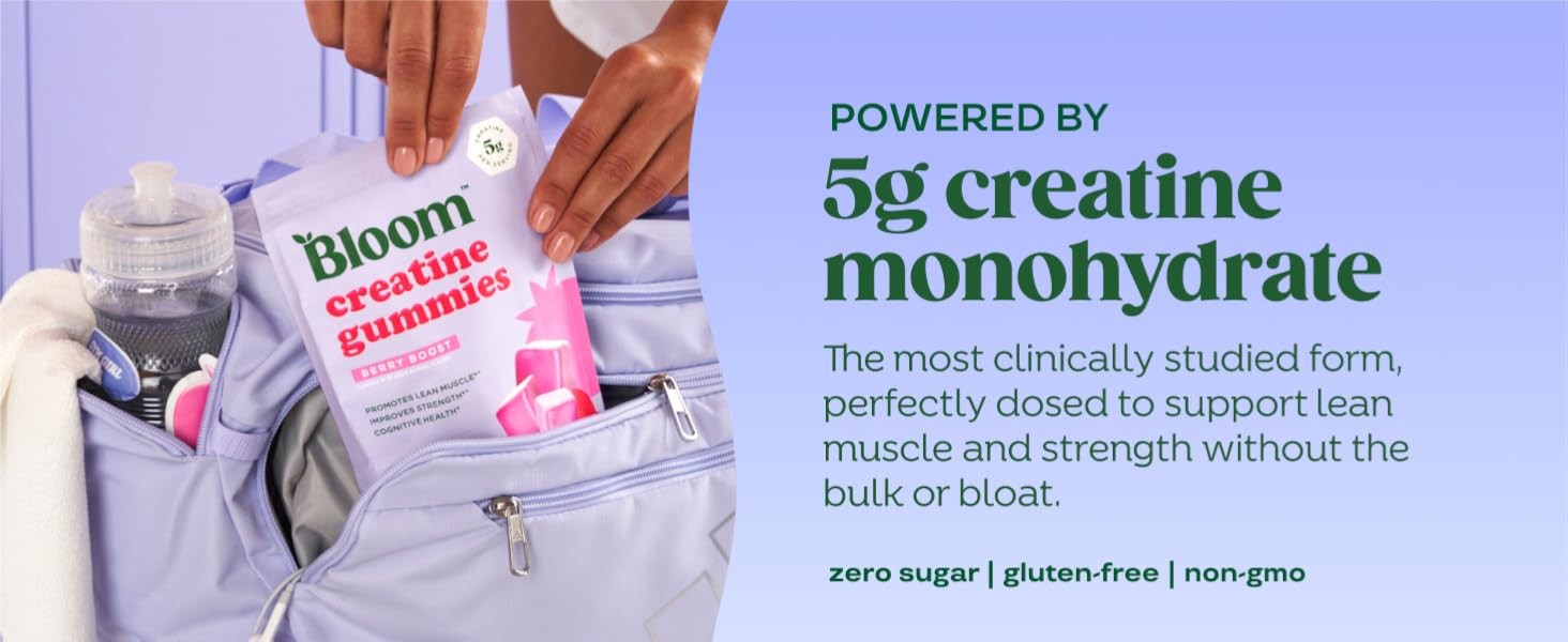 3 pack of Bloom Creatine Monohydrate Nutrition Gummies Berry Boost Flavor
