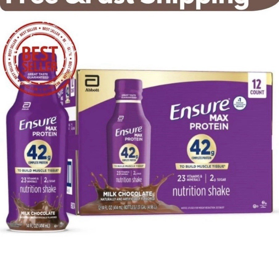 Ensure Max Protein Shake Milk Chocolate Gluten-Free Lactose-Free 12 Count