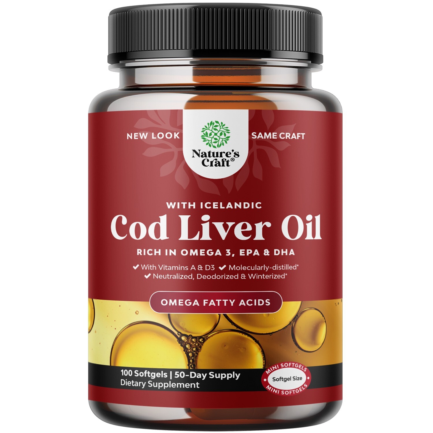 Icelandic Cod Liver Oil Softgels – Wild Caught EPA DHA Omega 3 Fish Oil 1000mg