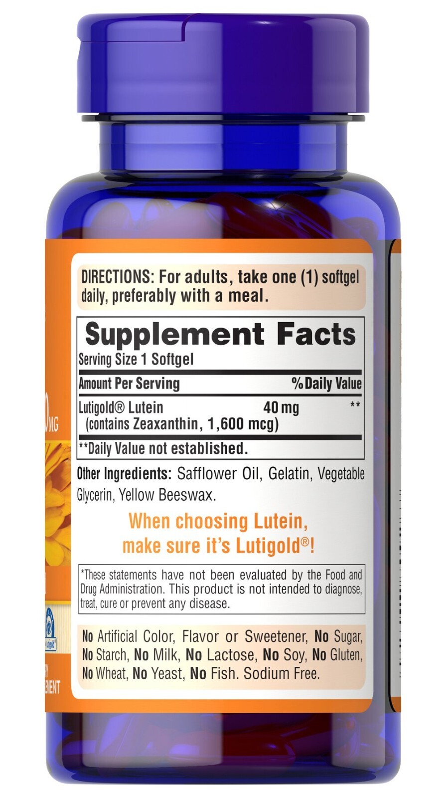 Puritan’s Pride Lutigold Lutein 40 mg with Zeaxanthin 2X 30 or 1×60 Softgels