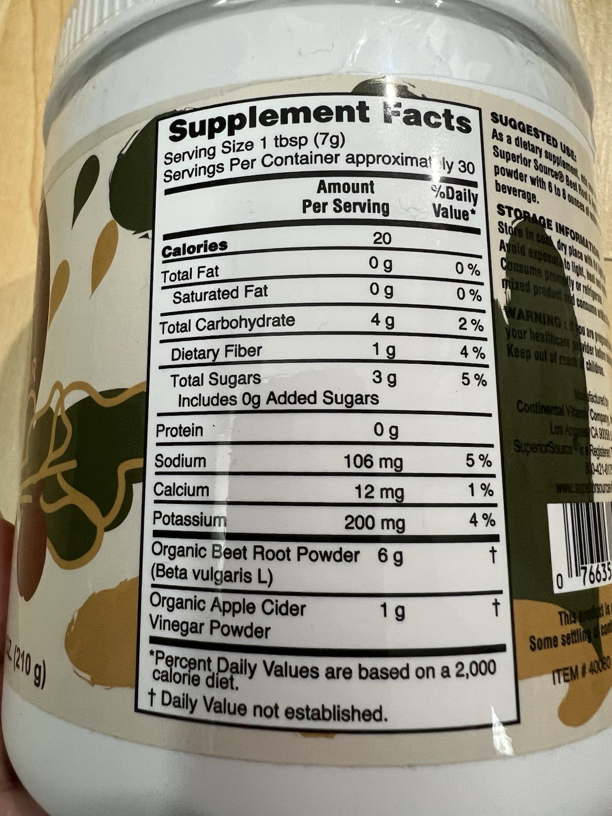 Superior Source Organic Beet Root & Apple Cider Vinegar Powder 7.4oz Vegan Paleo