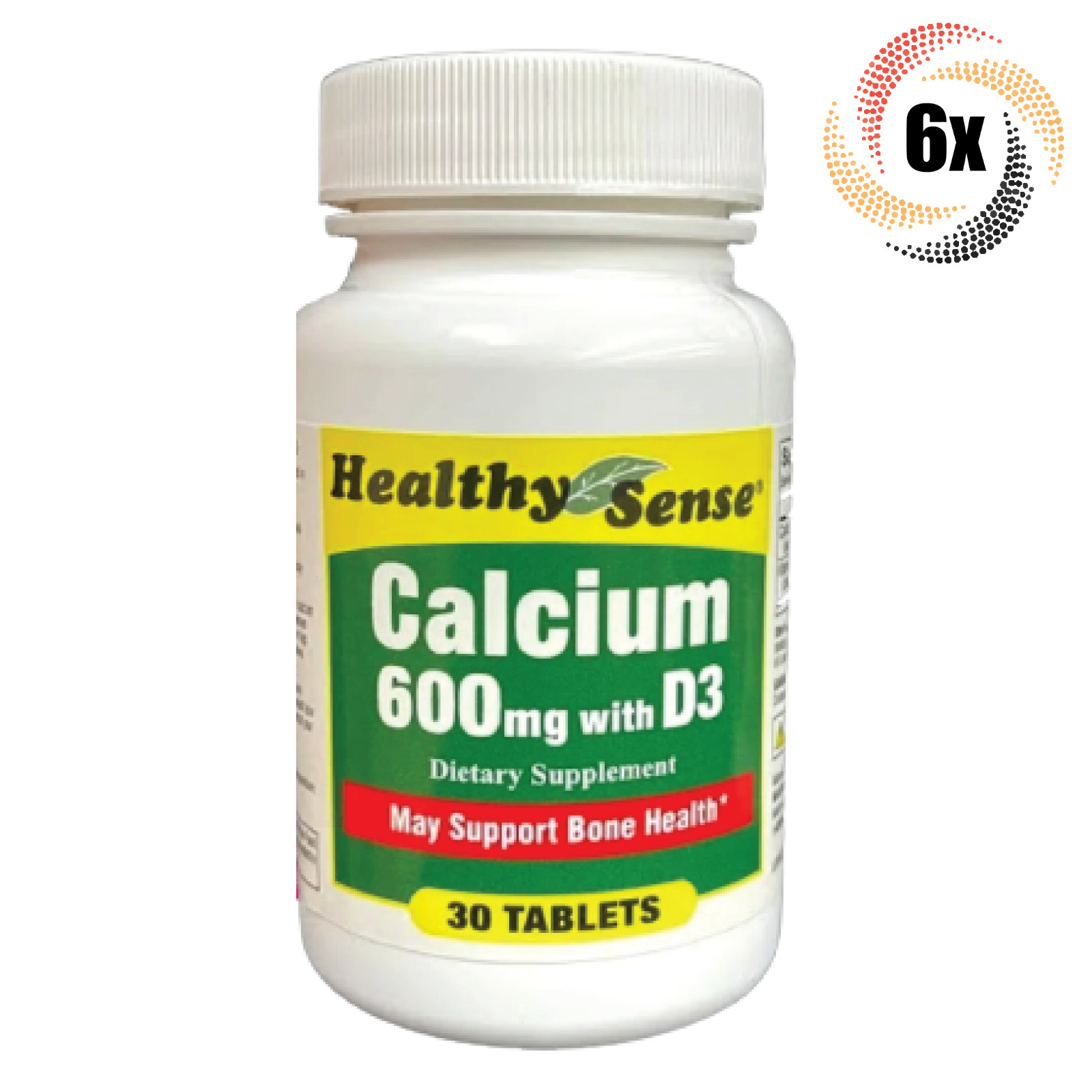 6x Bottles Healthy Sense Calcium 600MG With D3 Dietary Tablets | 30 Per Bottle