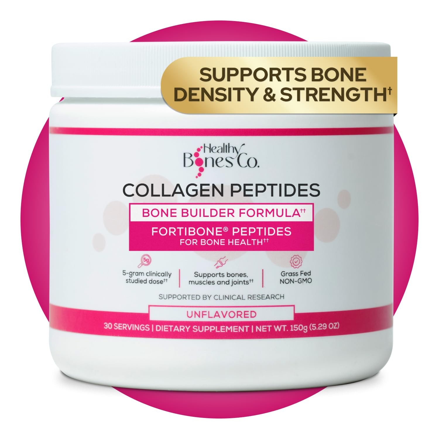 Collagen Peptides Powder for Bone Strength & Density | Unflavored 30 Servings