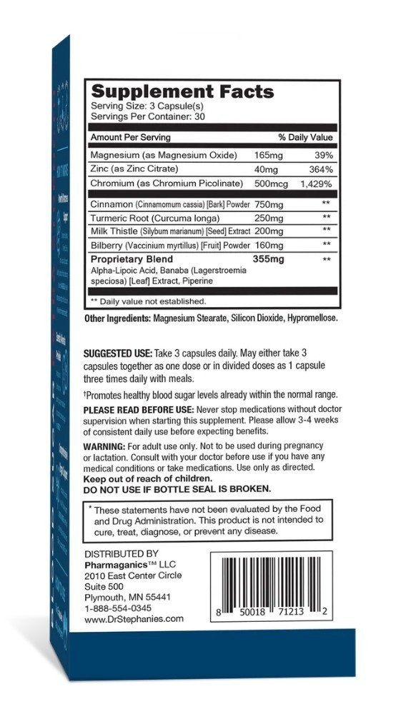 Dr. Stephanie’s Blood Sugar 24 Hour Extra Strength A1C, 90 Capsules – Exp 3/2027