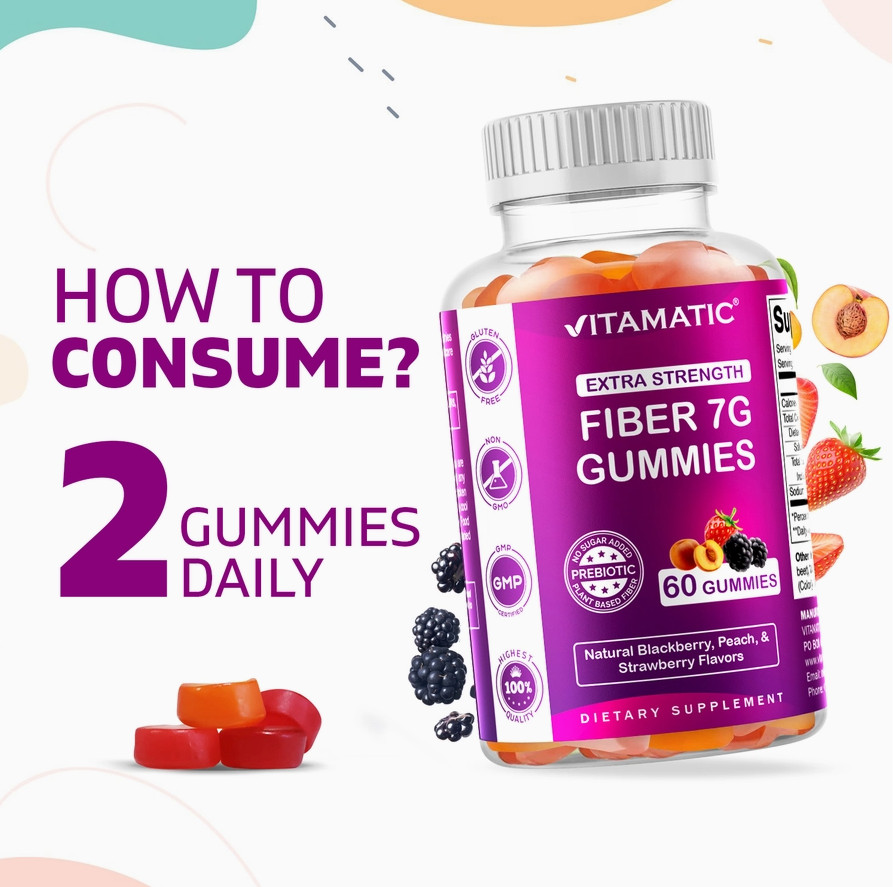 Fiber Gummies, Extra Strength, Natural Blackberry, Peach, & Strawberry, 7G, 60ct