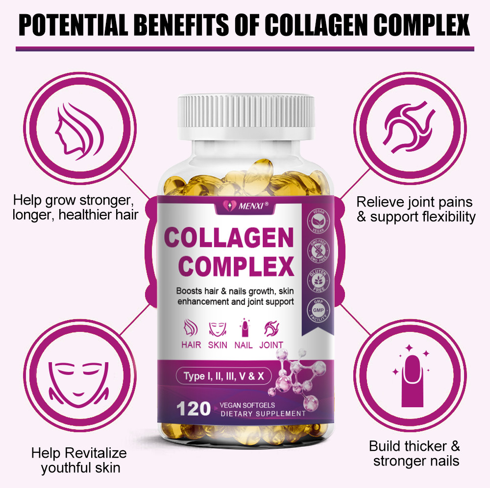 MENXI Multi Collagen Pills 2000mg – 120 Capsules – Hair, Skin, Nails, Bones