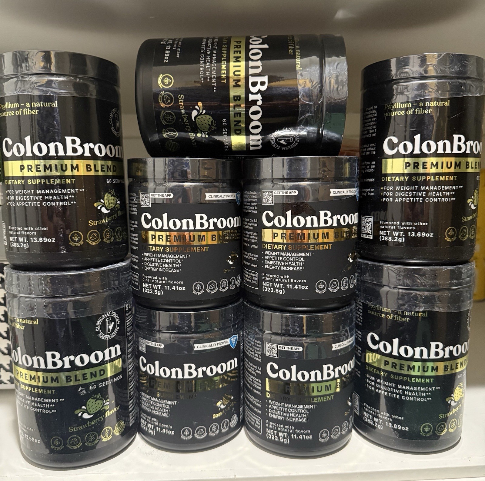 ColonBroom Fiber Powder Strawberry Digestive Health 4 – 11.41 oz and 5 – 13.69
