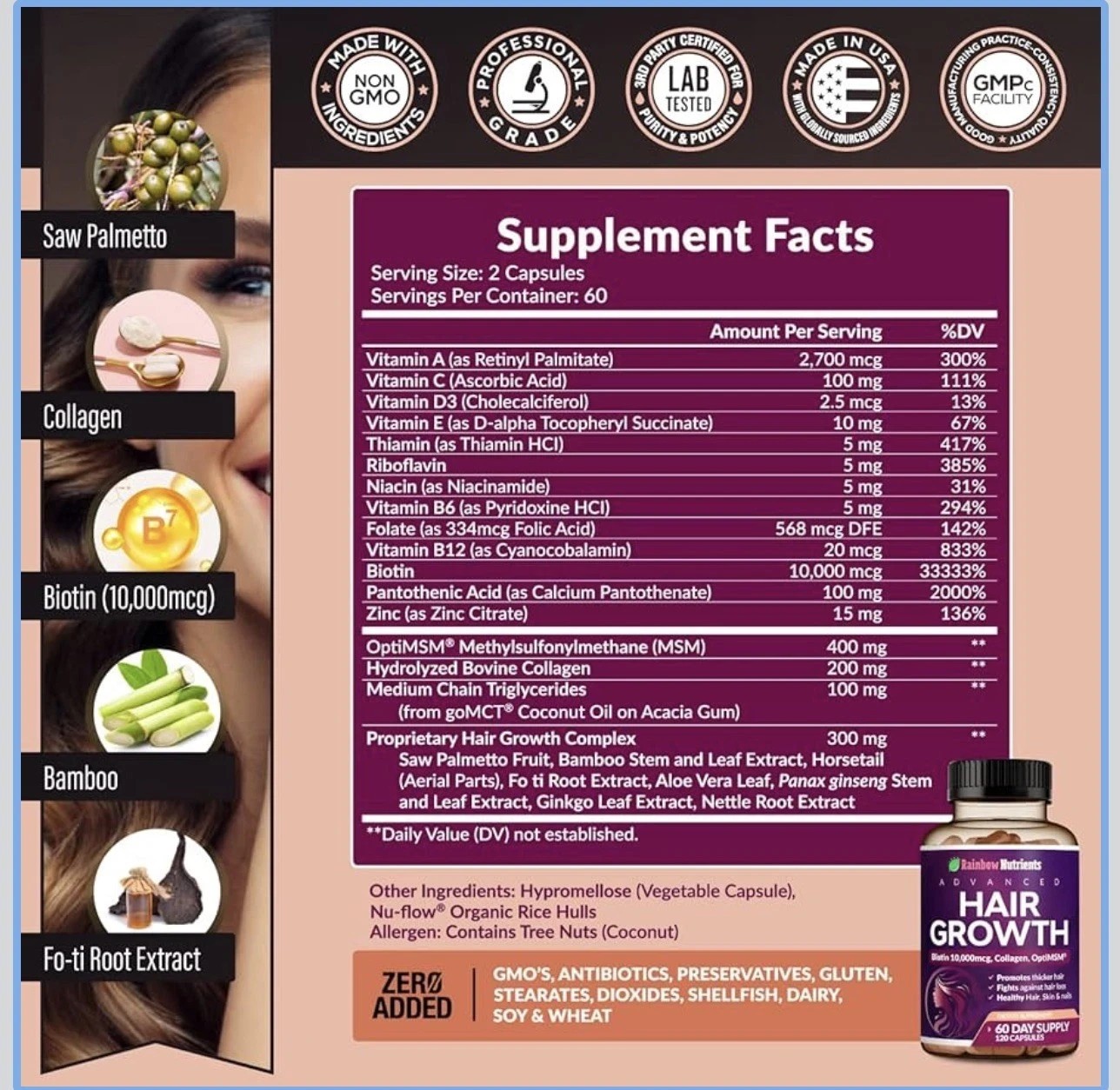 Rainbow Nutrients Advanced Hair Growth-Promote Hair Growth and Prevent Hair Loss