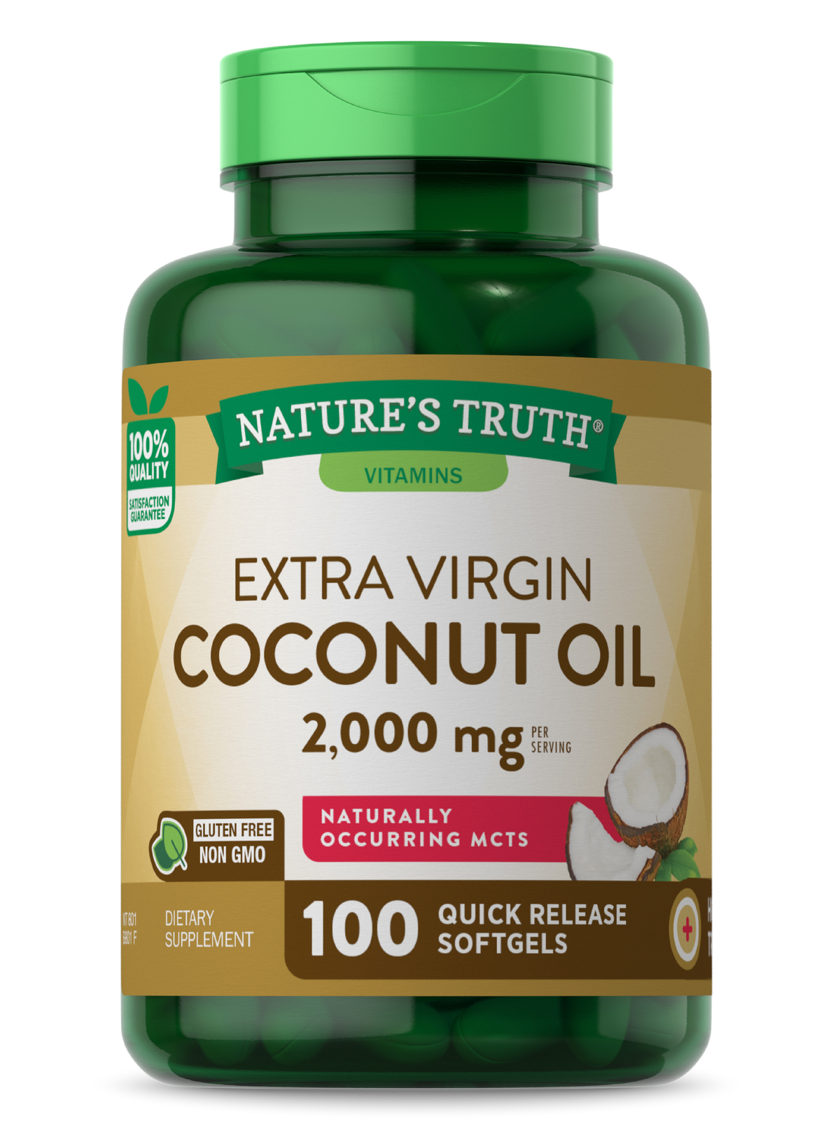 Coconut Oil Capsules | 2000mg | 100 Softgels | Extra Virgin | by Nature’s Truth