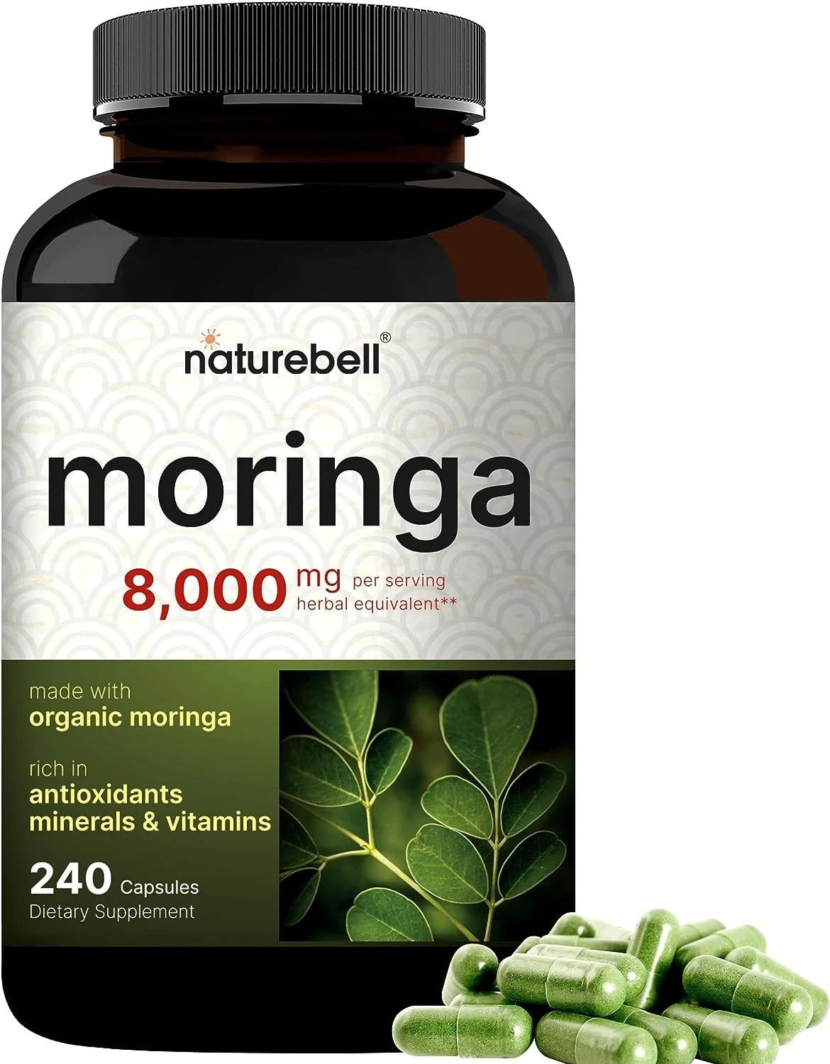 NatureBell Moringa Oleifera 8000Mg 240 Capsules Organic Skin & Immune Supplement