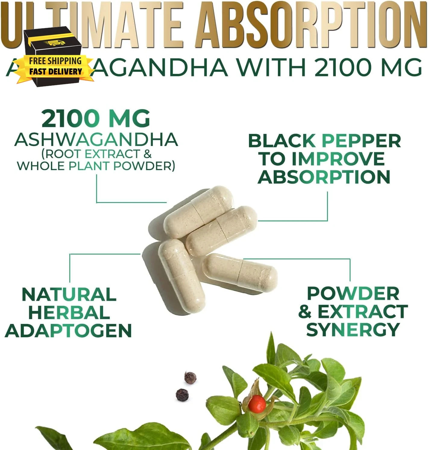 Ashwagandha Supplements – 2100Mg Ashwagandha Capsule for Women & Men, Natural An