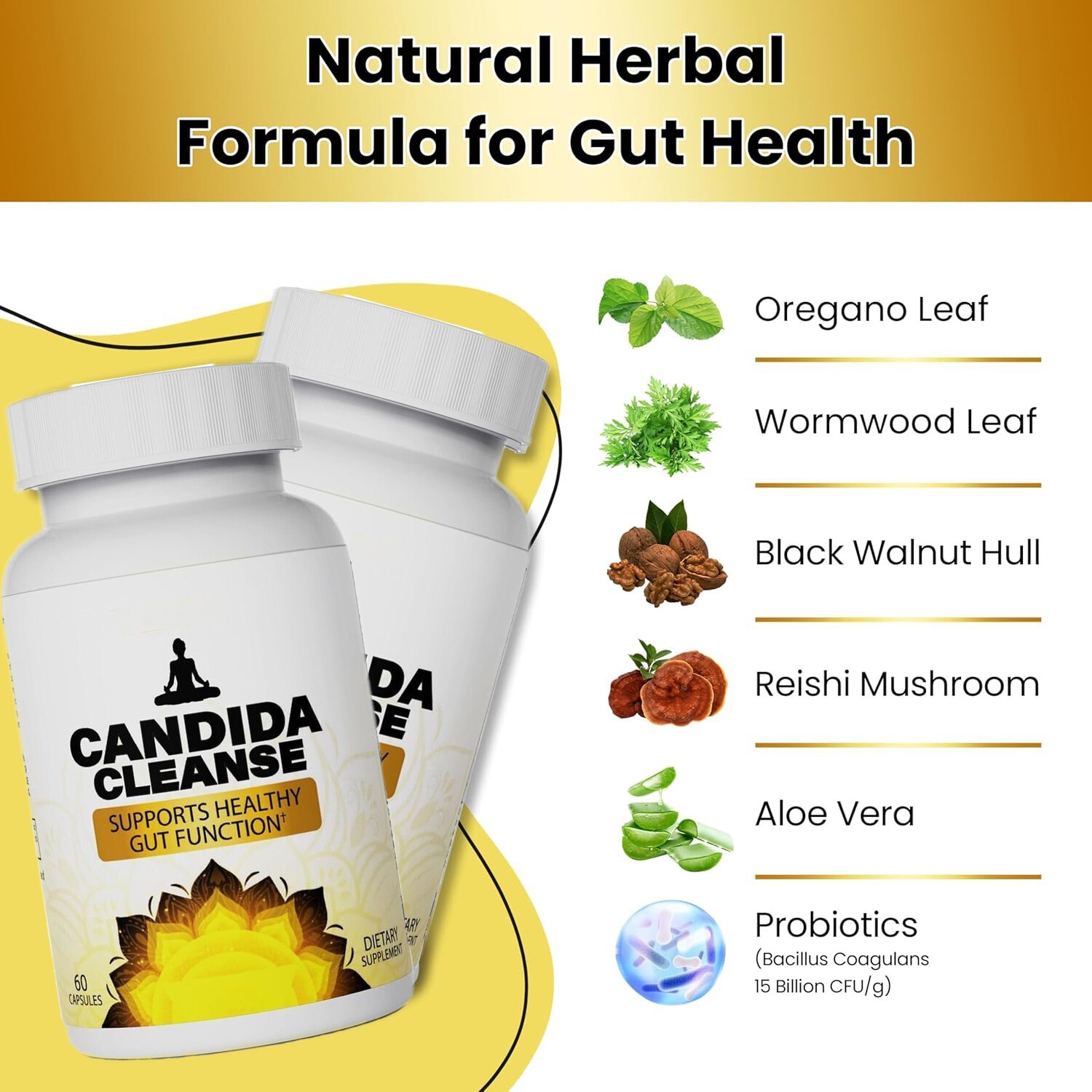 Candida Cleanser 60 Capsules – Natural Herbs – Gut Health – Detox & Vitality+