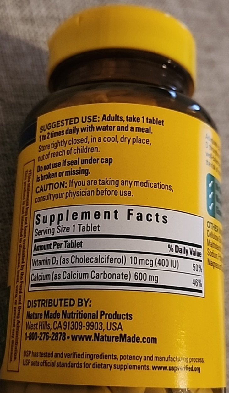 NATURE MADE CALCIUM WITH VITAMIN D3 SUPPLEMENT 600 MG/120 TABLETS