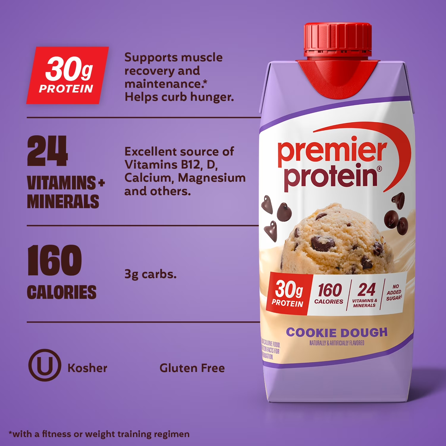 Premier Protein Shake Cookie Dough 12 Pack 30g Protein Low Sugar Ready to Drink