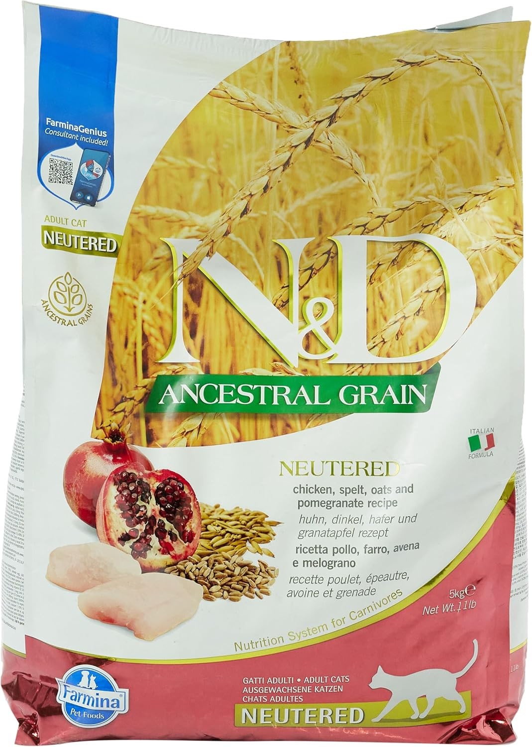 farmina N&D Low Grain Neutured Chicken and Pomegranate Adult Cat-11 lb Bag